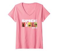 Mujer Bloque de Fotos Oficial de Spice Girls Camiseta Cuello V, Rosado, XXL