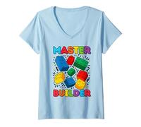 Mujer Bloques de 6 años de edad Building Master Builder 6th Birthday Boy Camiseta Cuello V