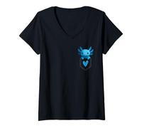 Mujer Blue Axolotl in Pocket Kawaii Pet Lovers Cute Pocket Axolotl Camiseta Cuello V