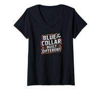 Mujer Blue Collar Built Different Funny Work Pride Design Tees Camiseta Cuello V