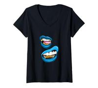 Mujer Blue Color Talk That-x2 Blue Graphic Camiseta Cuello V