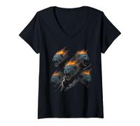 Mujer Blue Flame Lion - Amante del Rey león con Estampado Vintage Camiseta Cuello V