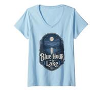 Mujer Blue Hour at The Lake Badge Lakecore Aesthetic Camiseta Cuello V