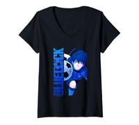 Mujer Blue Lock Blue Soccer Ball Split Panels Camiseta Cuello V