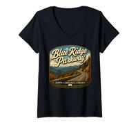 Mujer Blue Ridge Parkway Mountains Drive Travel Carolina del Norte Camiseta Cuello V