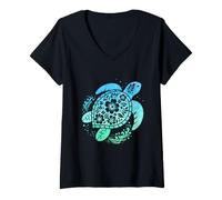 Mujer Blue Sea Turtle Mandala Bohemio Océano Wildlife Art Camiseta Cuello V