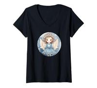 Mujer Blue Winter Accessories For Women Cute Christmas Angel Camiseta Cuello V