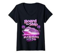 Mujer Board The Ship It's A Birthday Trip Party 2026 Cruise Squad Camiseta Cuello V