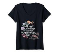 Mujer Board The Ship It's Our Anniversary Trip Cruise Couple - Camiseta Cuello V