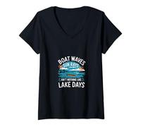 Mujer Boat Waves Sun Rays Ain't Nothing Like Lake Days |- Camiseta Cuello V