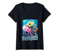 Mujer Bob Esponja Oficial Squarepants SB Jellyfish Camiseta Cuello V