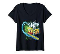 Mujer Bob Esponja Oficial Squarepants Wave of Fun Surfing Camiseta Cuello V
