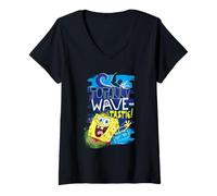 Mujer Bob Esponja Pantalones Cuadrados 90s Surf Olas Verano Diversión Deportes Retro Camiseta Cuello V