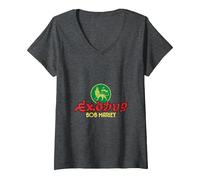 Mujer Bob Marley Exodus Lion Negro Camiseta Cuello V, Jaspeado Oscuro, S