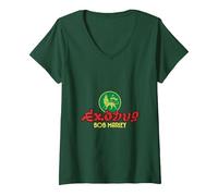 Mujer Bob Marley Exodus Lion Negro Camiseta Cuello V, Verde Bosque, L