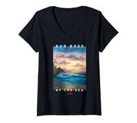 Mujer Bob Ross by The Sea Camiseta Cuello V