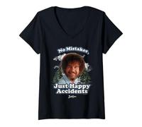 Mujer Bob Ross Happy Clouds Camiseta Cuello V