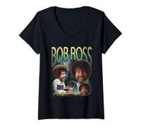 Mujer Bob Ross Homage Camiseta Cuello V