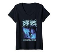 Mujer Bob Ross Little Trees Metal Camiseta Cuello V