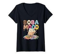 Mujer Boba Mood Cute Kawaii Bubble Tea Boba Vibe Camiseta Cuello V
