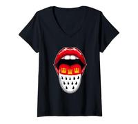 Mujer Boca Lengua Escudo Kölle Alaaf Confeti Carnaval Fashingumzug Camiseta Cuello V