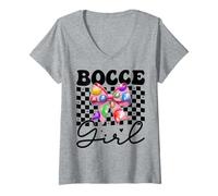 Mujer Bocce Girl Bocce Ball Player Mom Mother Day Coquette Bow Camiseta Cuello V