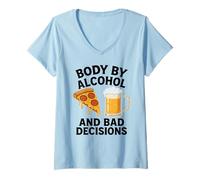 Mujer Body By Alcohol And Bad Decisions Funny Pizza Beer Beber Camiseta Cuello V
