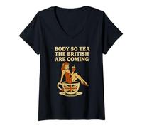 Mujer Body So Tea Los británicos están llegando - Chica de juego de palabras inglesa Pin-Up Camiseta Cuello V