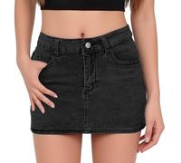 Mujer Bodycon Denim Corto Mini Faldas De Cintura Alta Casual Lavado Elástico Falda Vaquera Con Bolsillos, Negro , XL