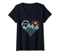 Mujer Boho Floral Mountain Flower Heart Faith Can Move Mountains Camiseta Cuello V