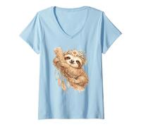 Mujer Boho Perezoso Corona Floral Atrapasueños Arte Acuarela Camiseta Cuello V