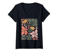 Mujer Boho Wildflowers Retro Floral Abstracto Flor Camiseta Cuello V