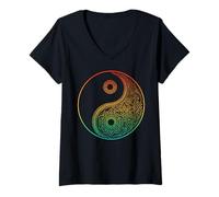 Mujer Boho Yin Yang Mandala Zen Meditación Taoísmo Tai Chi Camiseta Cuello V