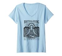 Mujer Boho Yoga Meditación Mujer Espiritual Arraigada y Naciente Naturaleza Camiseta Cuello V