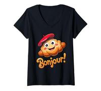 Mujer Boina de Croissant para niños, francés, Bonjour Camiseta Cuello V