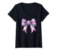 Mujer Bola de Discoteca de Año Nuevo Rosa Coquette Bow NYE 2026 Lindo Camiseta Cuello V
