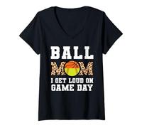 Mujer bola mamá me pongo ruidoso en el día del juego softbol Camiseta Cuello V