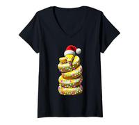 Mujer Bola Python Snake Sombrero Navidad Navidad Camiseta Cuello V