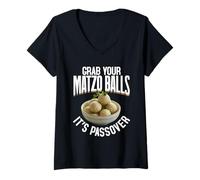 Mujer Bolas de Matzá Comida judía Pascua Matzá Agarra tu Matzá Camiseta Cuello V