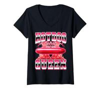 Mujer Bollos de Salchicha Hot Dog Queen Hot Dog a la Parrilla de los años 90 Camiseta Cuello V