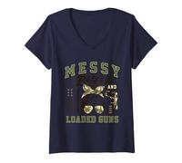 Mujer Bollos desordenados y Armas cargadas Funny Patriotic Pro Gun Women Camiseta Cuello V