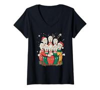 Mujer Bolos de Bolos asustados Luces de Navidad Bowler Vacaciones de Invierno Camiseta Cuello V