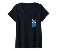 Mujer Bolsillo para Mirar al Boston Terrier Camiseta Cuello V