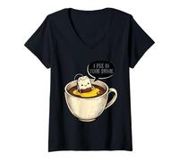 Mujer Bolsita de Té Graciosa Humor Taza Amante del Té Camiseta Cuello V