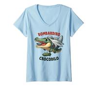Mujer Bombardiro Crocodilo Italian Brainrot Meme Niños Hombres Mujeres Camiseta Cuello V