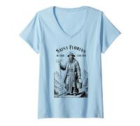 Mujer Bomberos Bomberos Patrón San Florian Bomberos Vintage Camiseta Cuello V