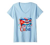 Mujer Bonita Bandera Cubana del Mes de la Herencia hispana para niñas y Mujeres Camiseta Cuello V