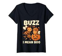 Mujer Bonita Calabaza con Forma de Abeja de Halloween de Buzz I Mean Boo Camiseta Cuello V