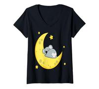Mujer Bonita Camiseta de Oso Koala durmiendo, Regalo Genial para los Amantes de los Animales Camiseta Cuello V
