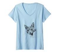 Mujer Bonita Cara de Gato Curiosa para Todos los entusiastas de los Animales Camiseta Cuello V